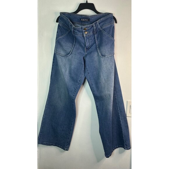 Blue Spice Y2K Wide Leg Jeans Size 13 Low Rise Loose Fit Baggy 2000s Denim - Picture 1 of 9